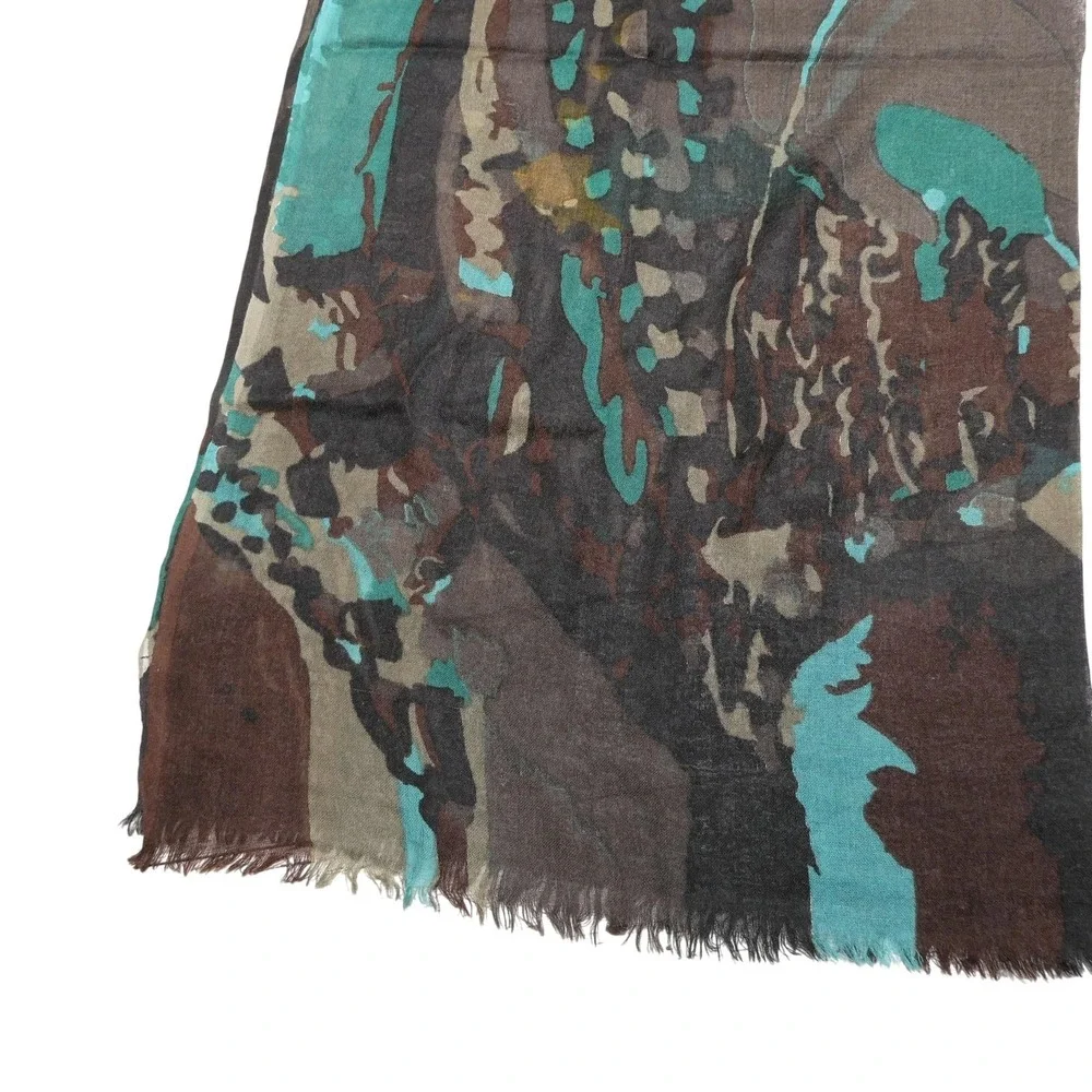 Hang N Hold Scarf Womens One Size Brown Wool Camouflage Sheer Fringe Wrap